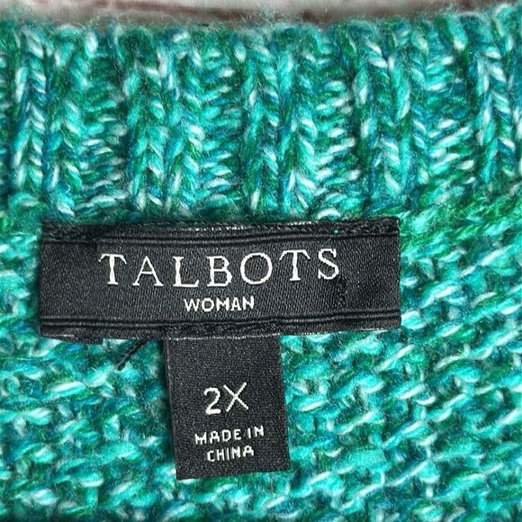 TALBOTS Wool Blend Turquoise Green Sweater Cable Knit Zippered Side Slits 2X - Picture 7 of 9